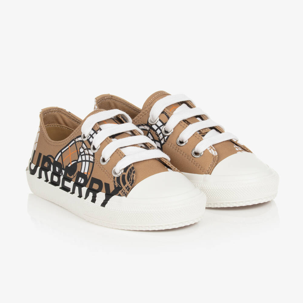 Burberry - Beige Montage Gabardine-Sneakers | Childrensalon