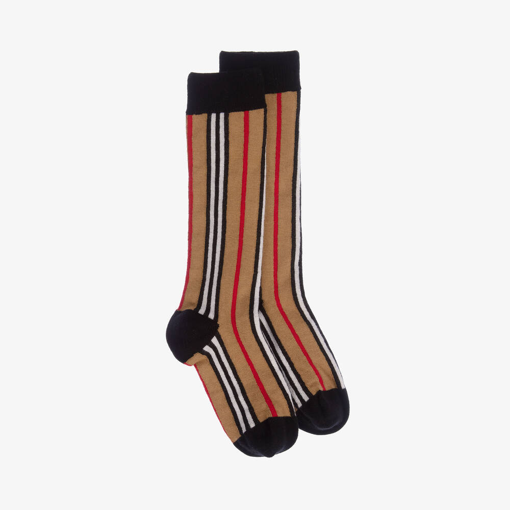 Burberry - Beige Icon Stripe Socks | Childrensalon