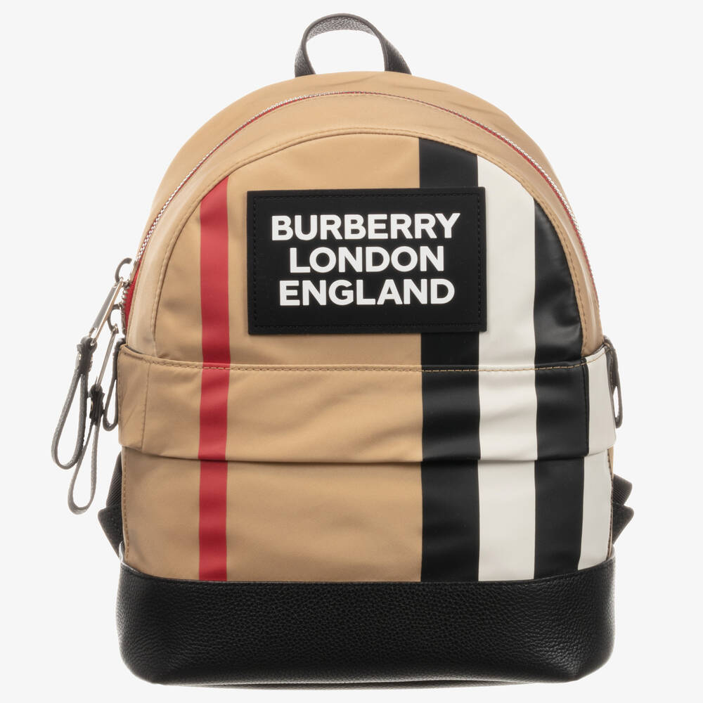 Burberry - حقيبة ظهر نايلون و جلد لون بيج (30 سم) | Childrensalon