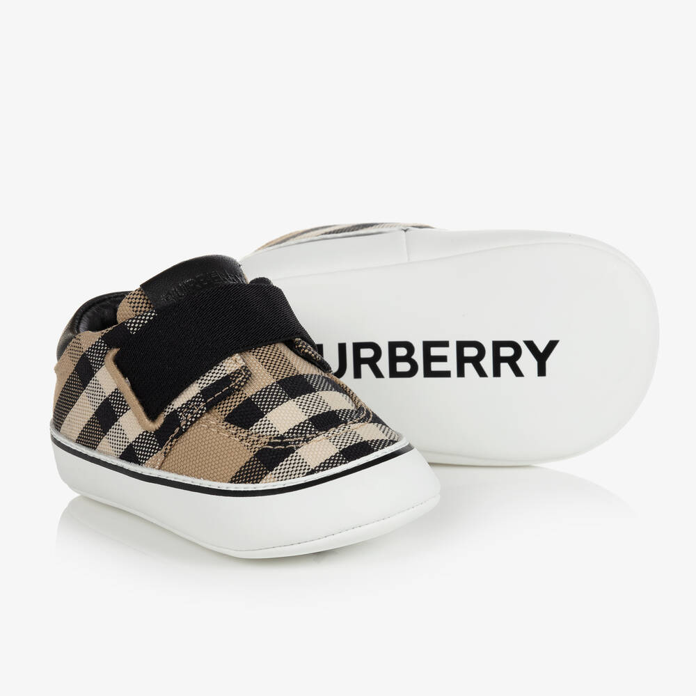 Burberry - حذاء قطن كاروهات لون بيج للأطفال | Childrensalon