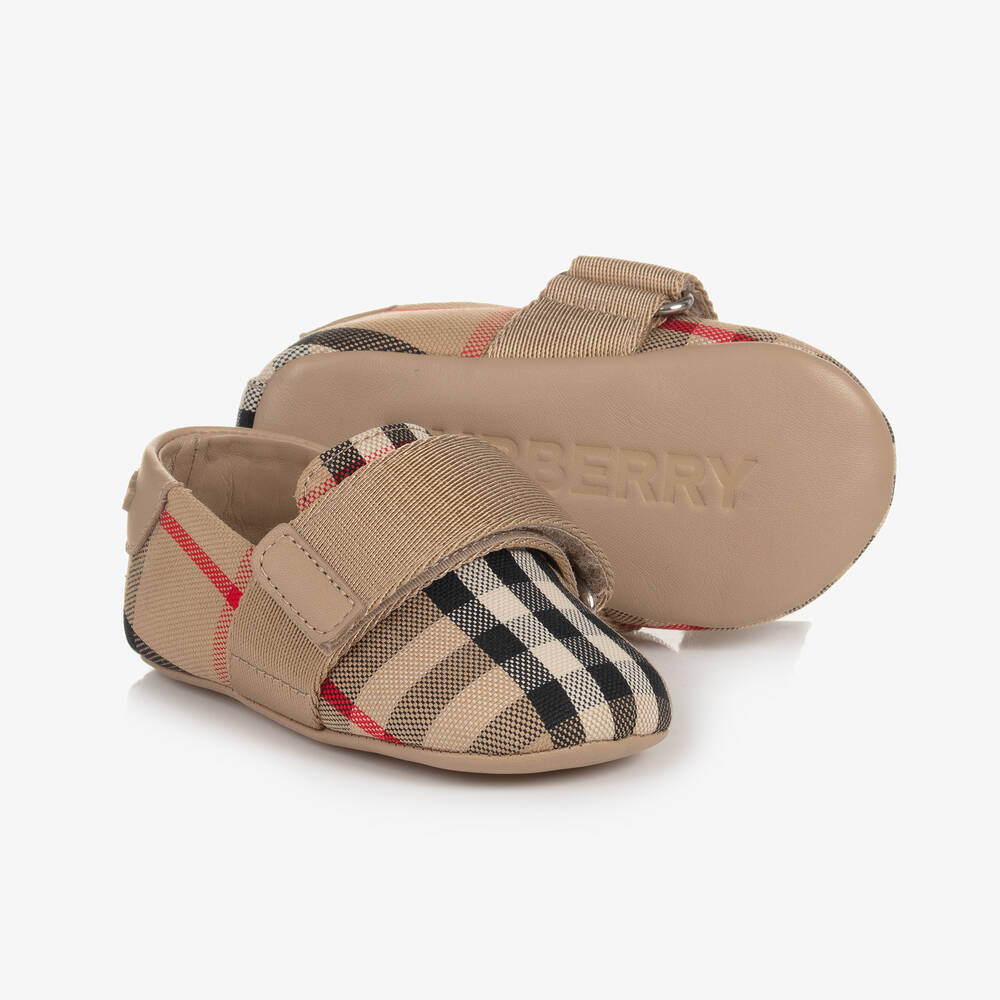 Beige Vintage Check Baby Shoes
