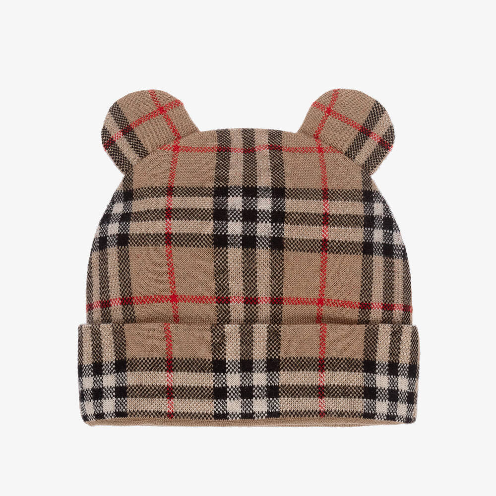 Burberry - Beige Vintage Check Knitted Hat | Childrensalon
