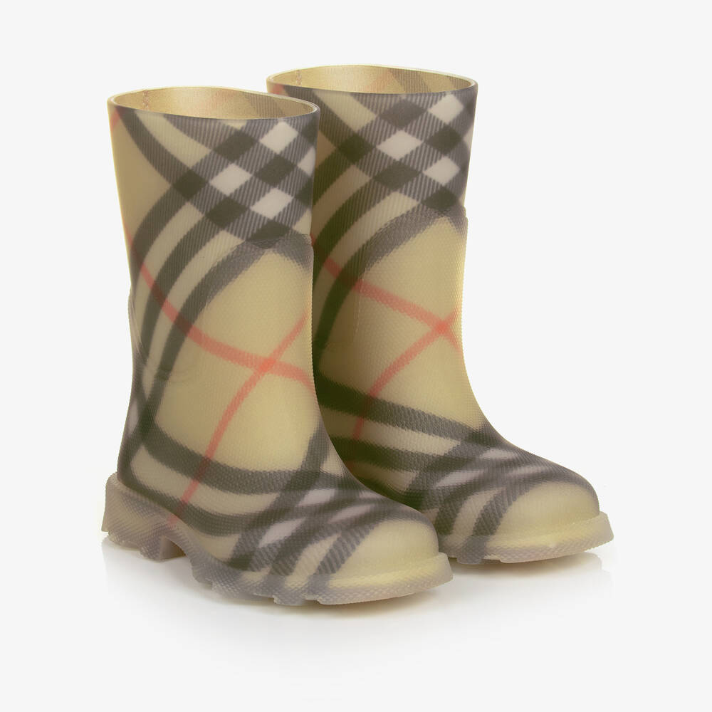 Burberry - Bottes de pluie à carreaux beige d'archive | Childrensalon