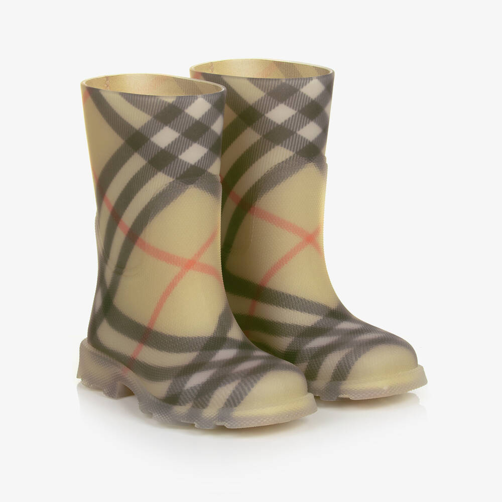 Burberry - Bottes de pluie à carreaux beige d'archive | Childrensalon