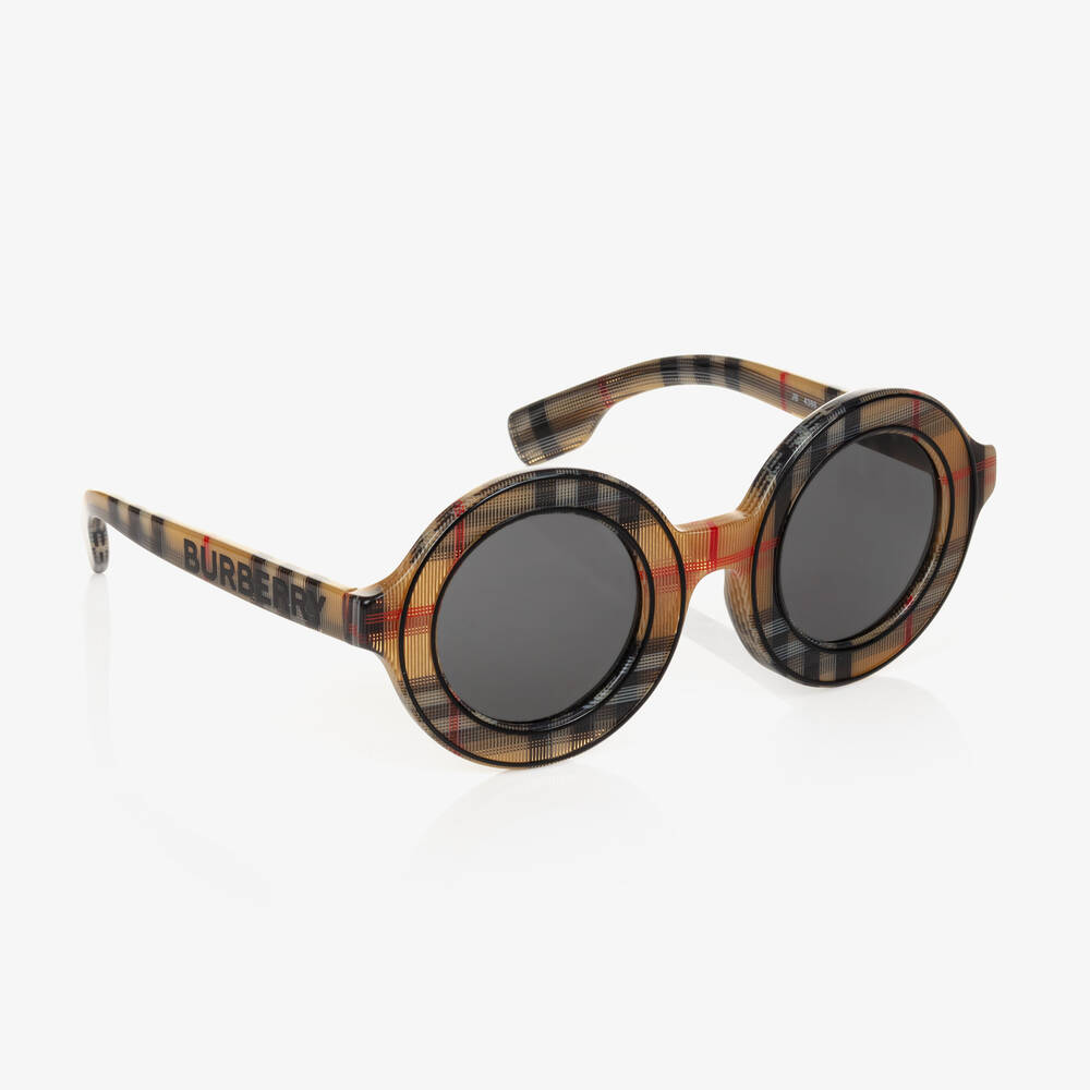 Burberry - Beige Vintage Check Round Sunglasses | Childrensalon
