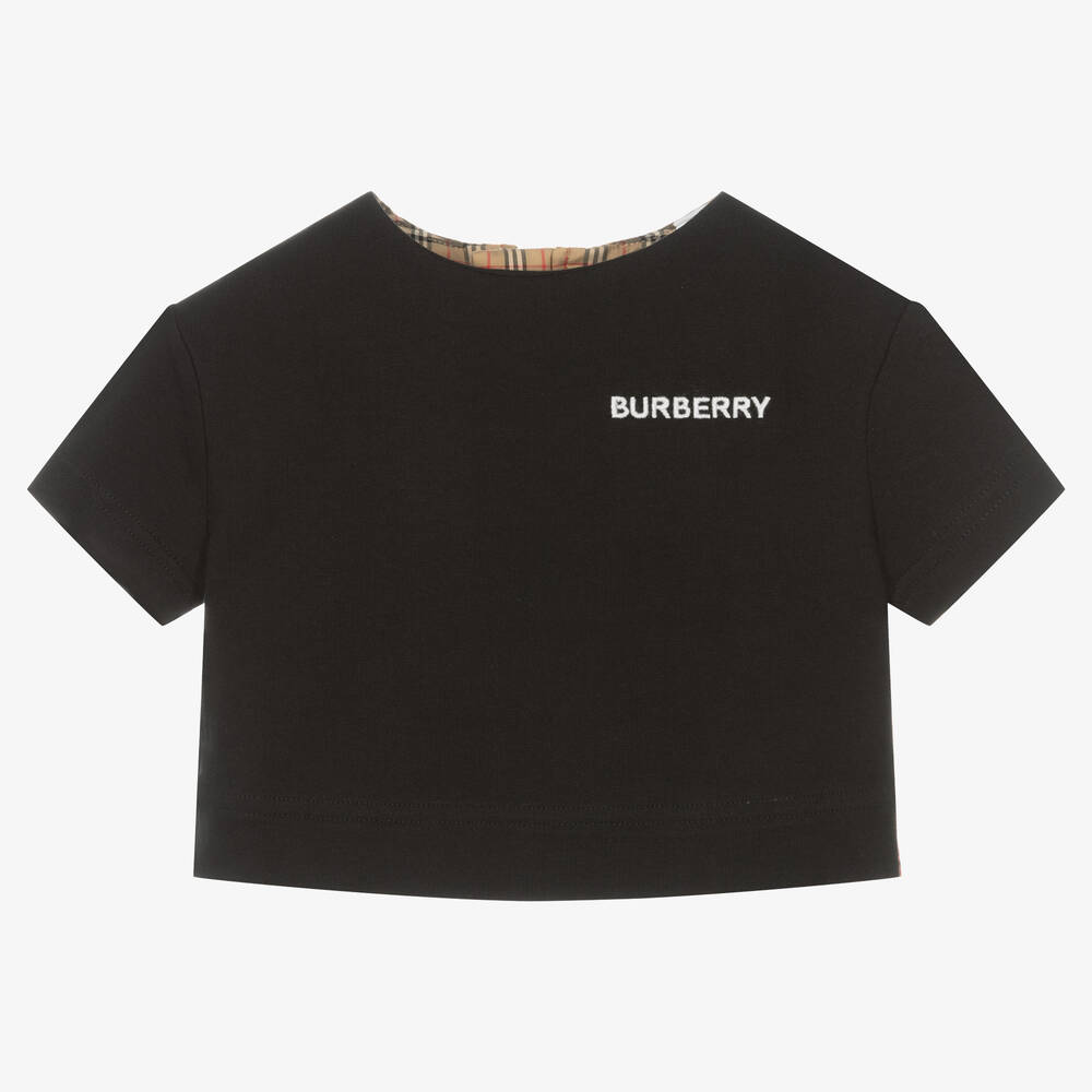 Burberry - Черно-бежевая футболка в клетку для малышей | Childrensalon