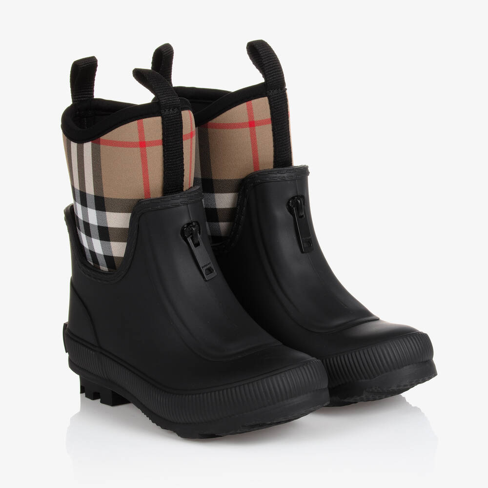 Burberry - Black & Beige Check Rain Boots | Childrensalon