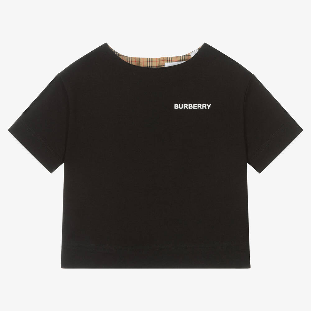 Burberry - Black & Beige Check T-Shirt | Childrensalon