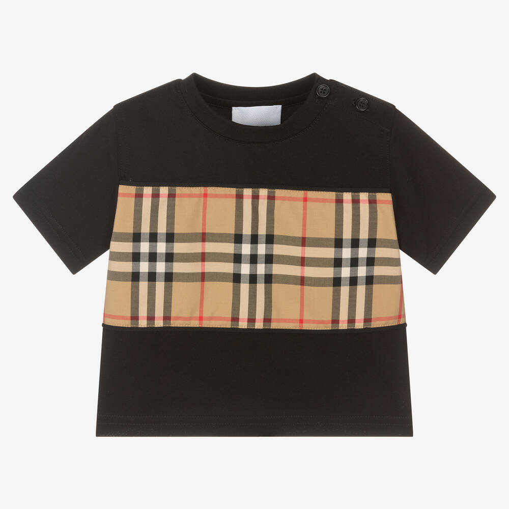 Burberry - T-shirt noir coton à carreaux bébé | Childrensalon