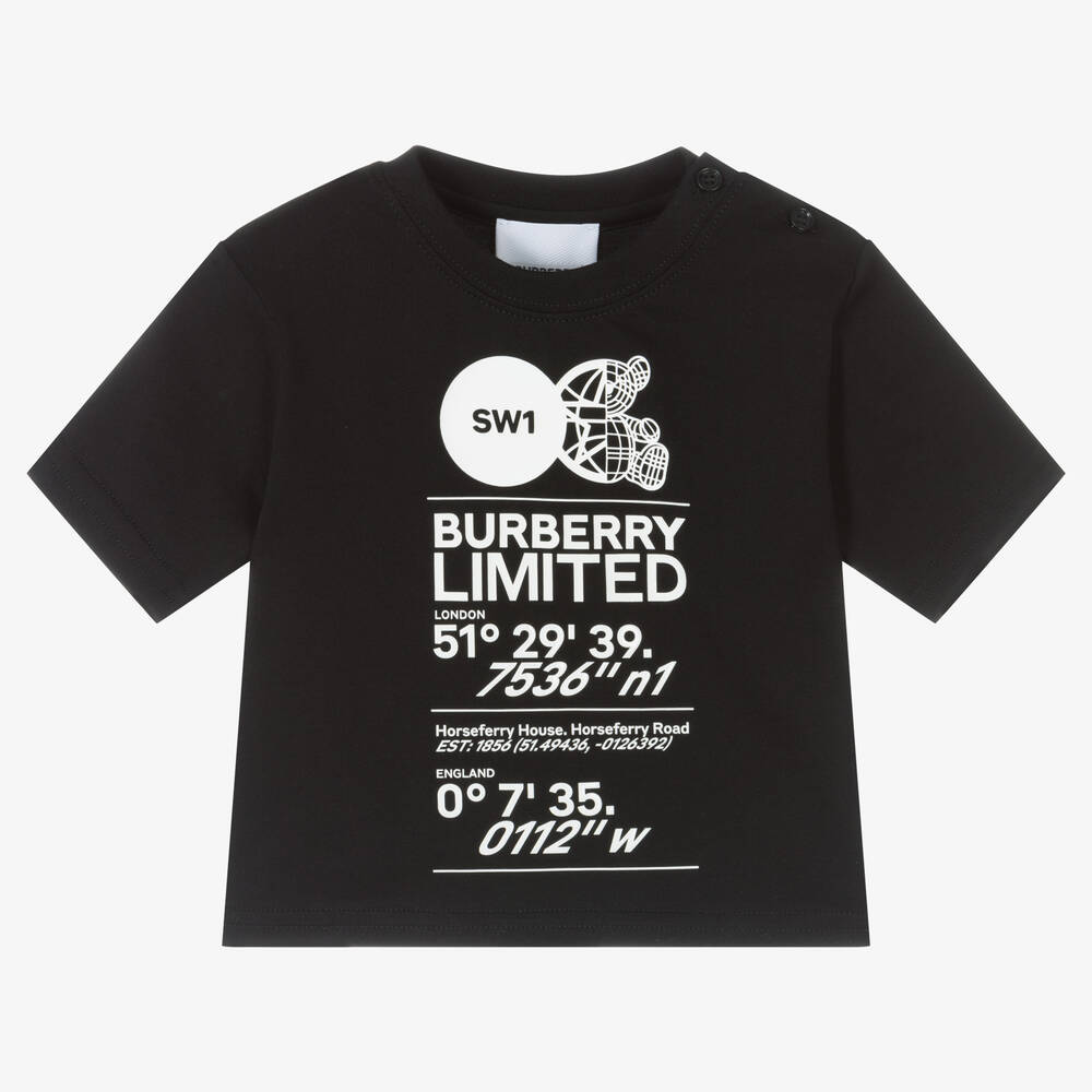 Burberry - Black Cotton Logo Baby T-Shirt | Childrensalon