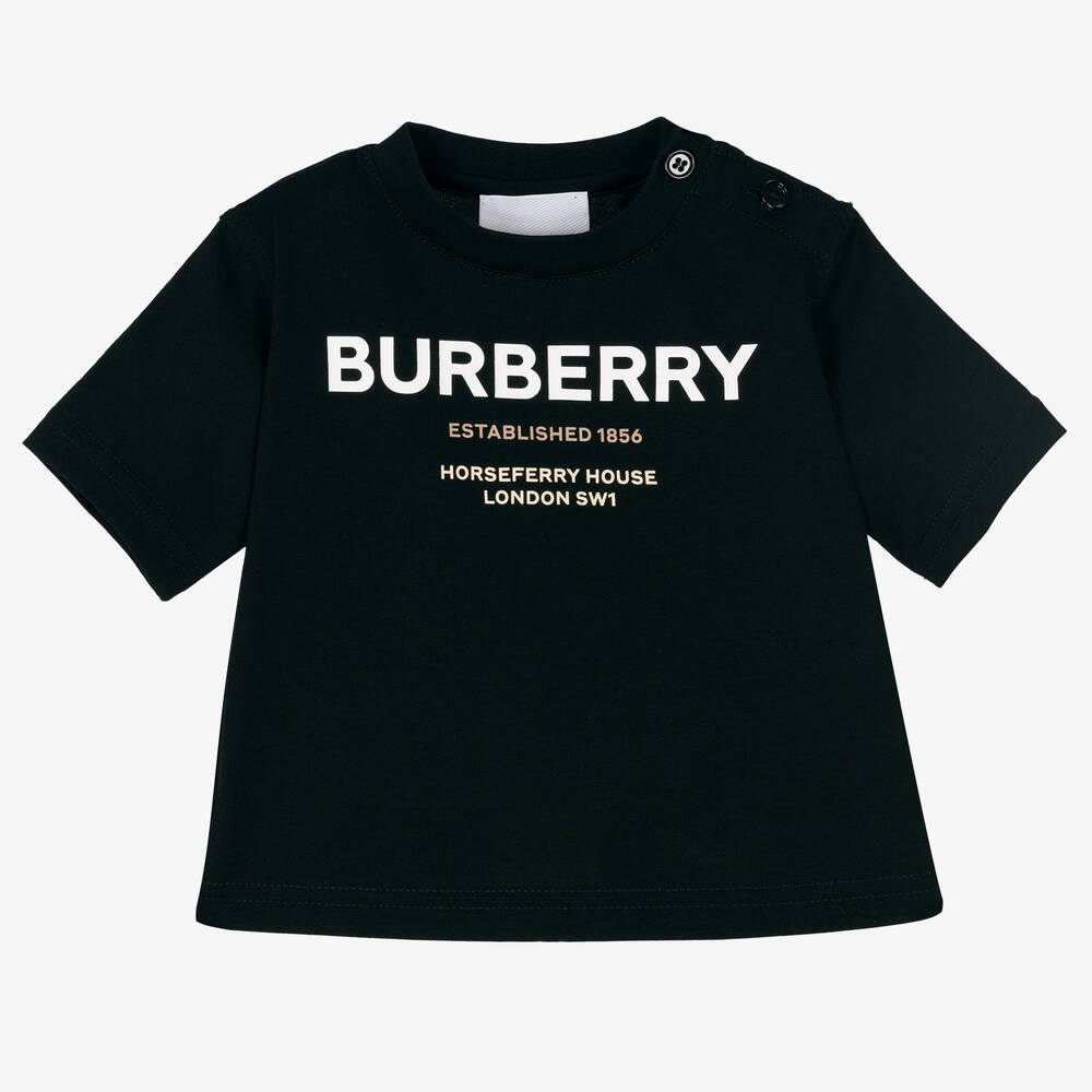 Burberry - تيشيرت قطن عضوي لون أسود للأطفال | Childrensalon