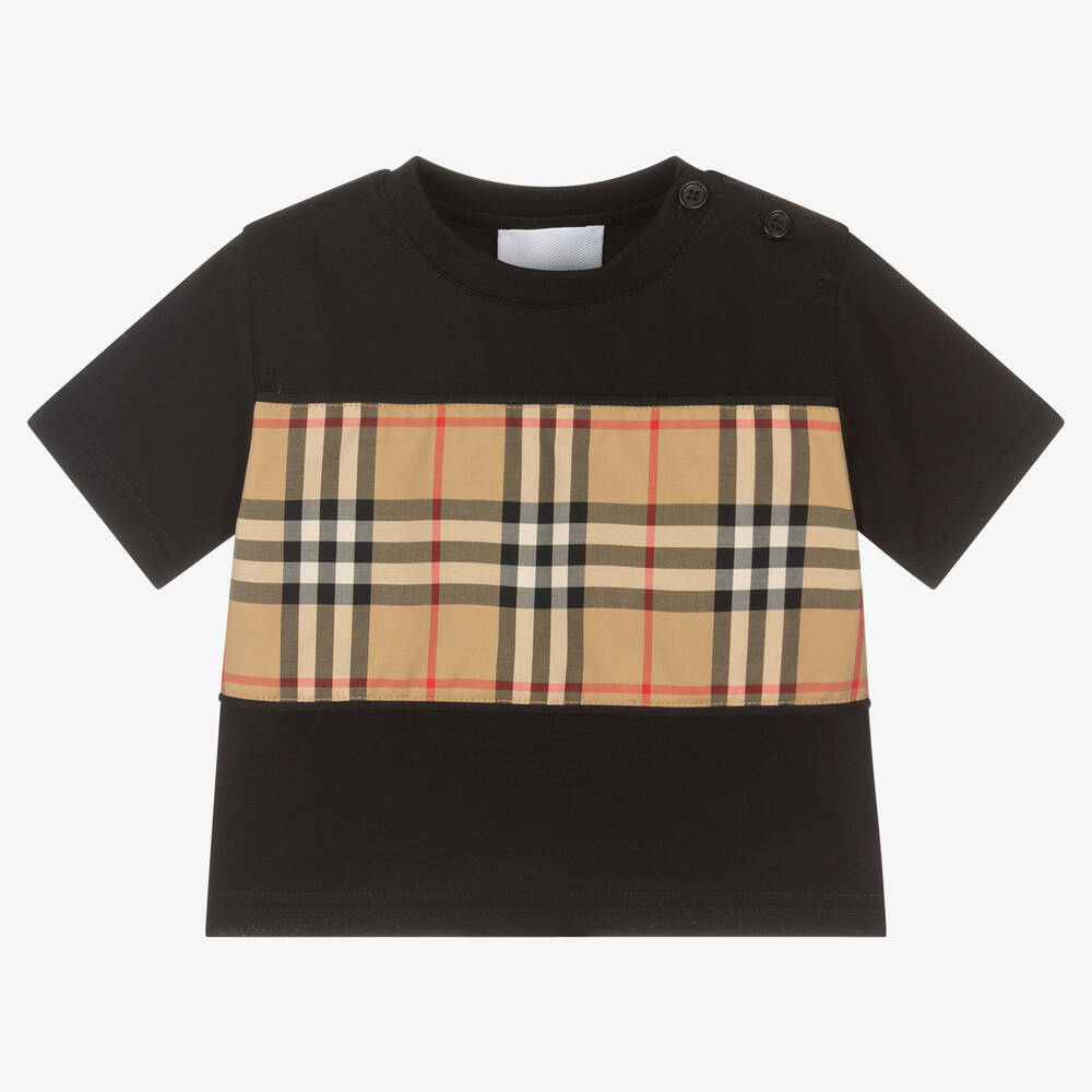 Burberry -  Schwarzes T-Shirt mit Vintage Check | Childrensalon