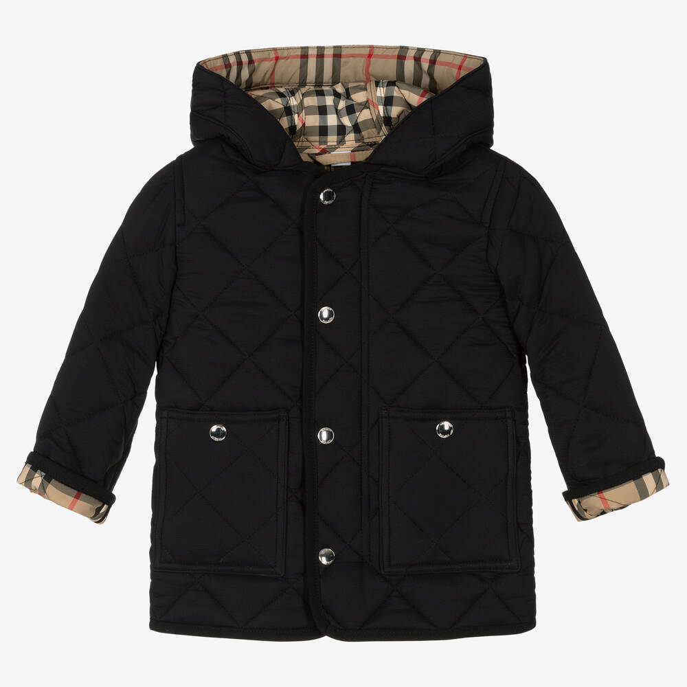 Burberry - Manteau noir matelassé à carreaux | Childrensalon