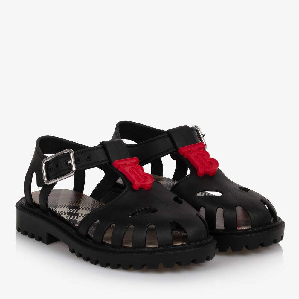 Burberry - حذاء جيلي بطبعة مونوغرام لون أسود للبنات | Childrensalon