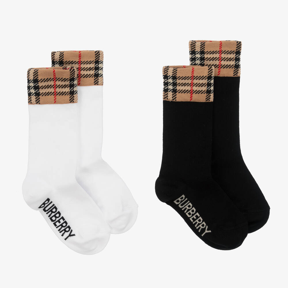 Burberry - Black & White Vintage Check Socks (2 Pack) | Childrensalon
