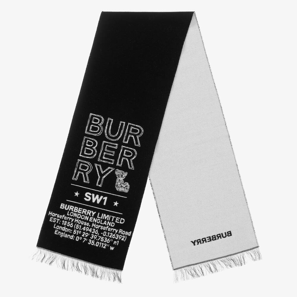 Burberry - Black Wool Logo Scarf (127cm) | Childrensalon