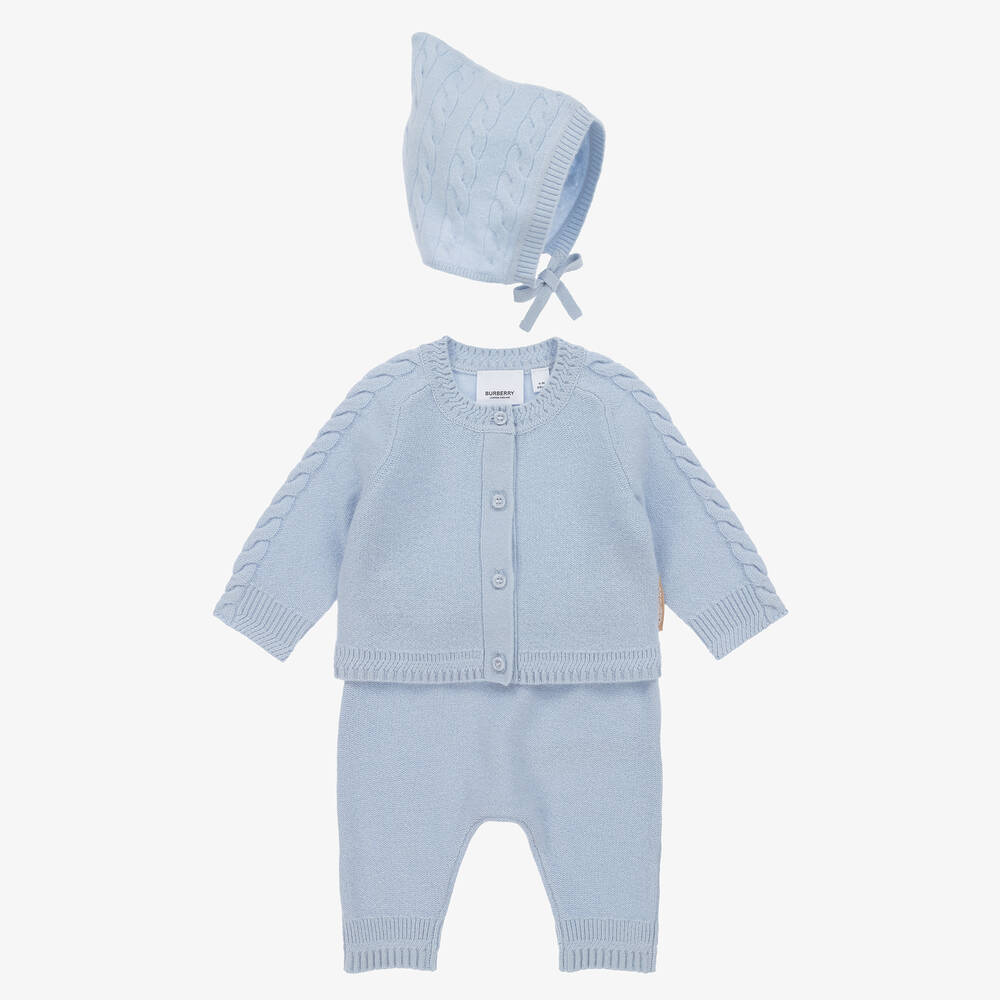 Burberry - Blue Cashmere Baby Trouser Set | Childrensalon
