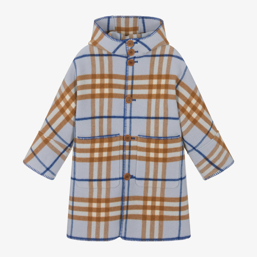 Burberry - معطف كاروهات صوف لون أزرق | Childrensalon