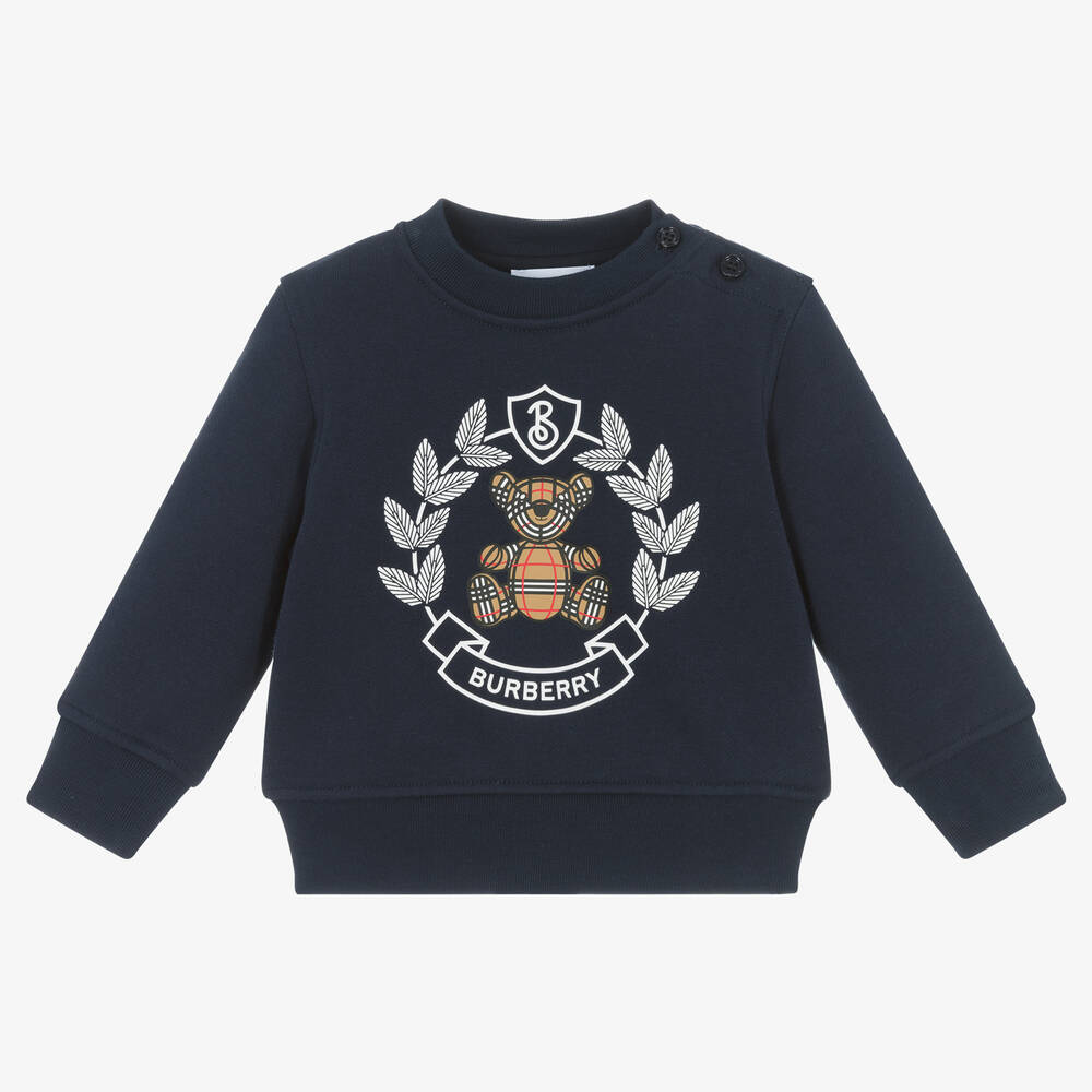 Burberry - Blue Cotton Crest Baby Sweatshirt | Childrensalon