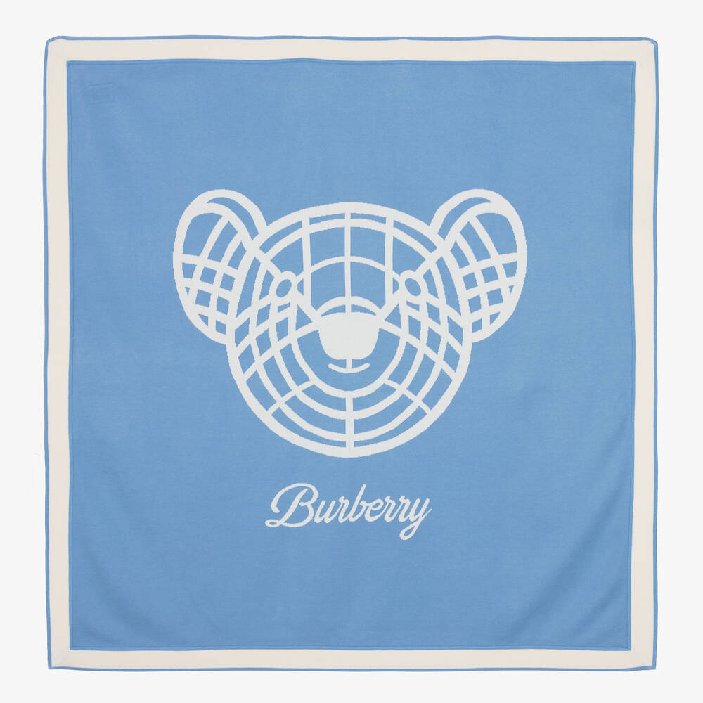 Burberry - بطانية قطن محبوك لون أزرق وعاجي (87 سم) | Childrensalon