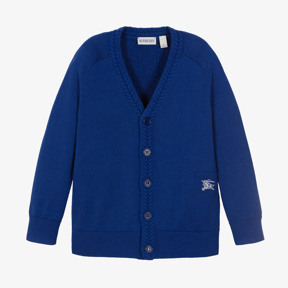 Burberry - Blue Wool Knit EKD Cardigan | Childrensalon