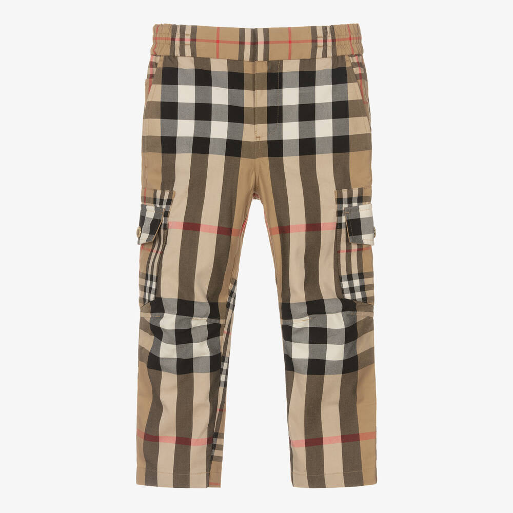 Burberry - Бежевые карго брюки в клетку | Childrensalon