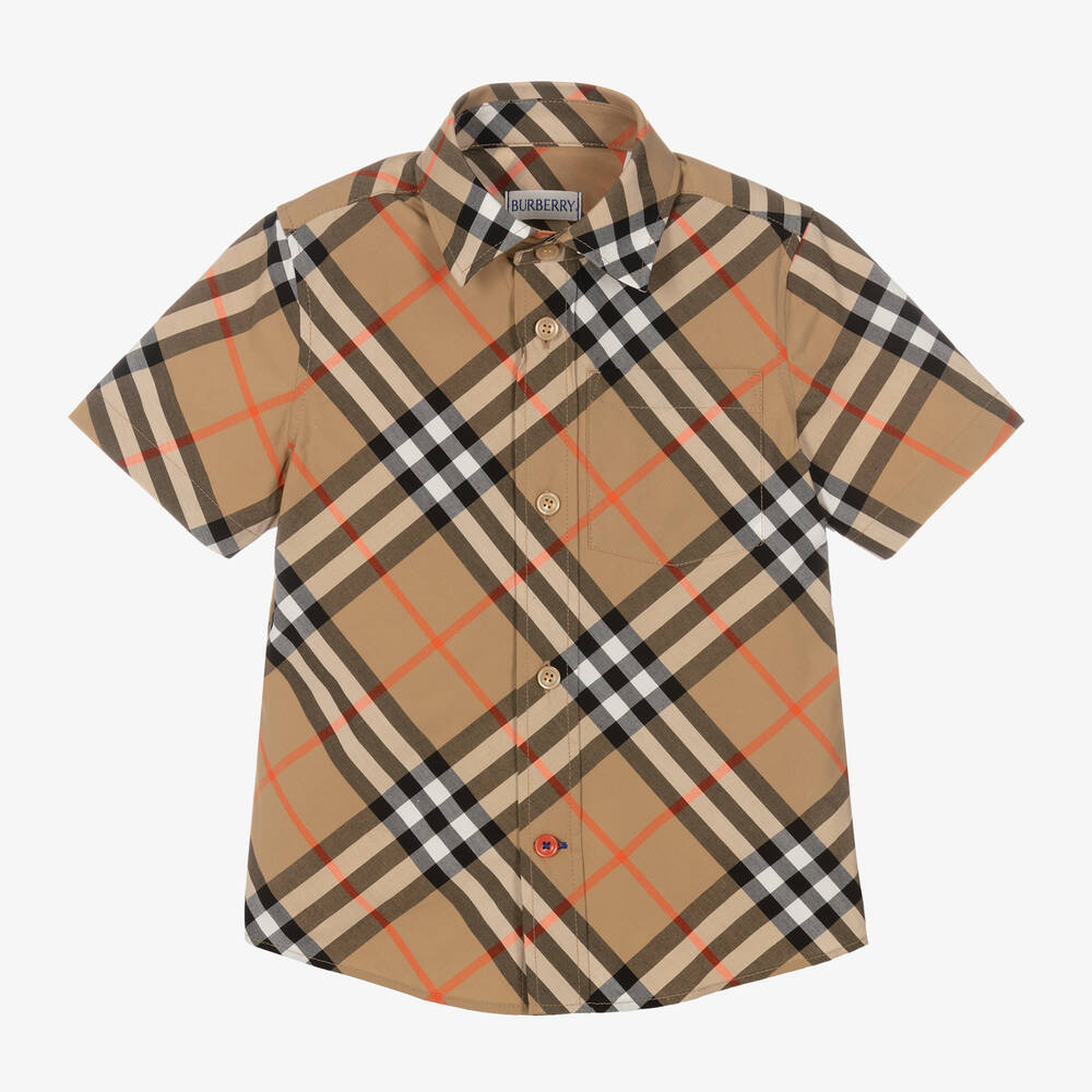 Burberry - Boys Beige Check Cotton Shirt | Childrensalon