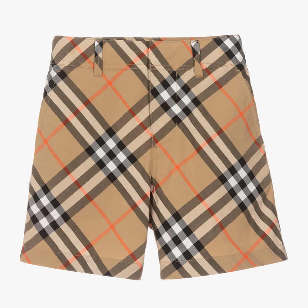 Burberry Kids' Boys Beige Check Cotton Shorts In Brown
