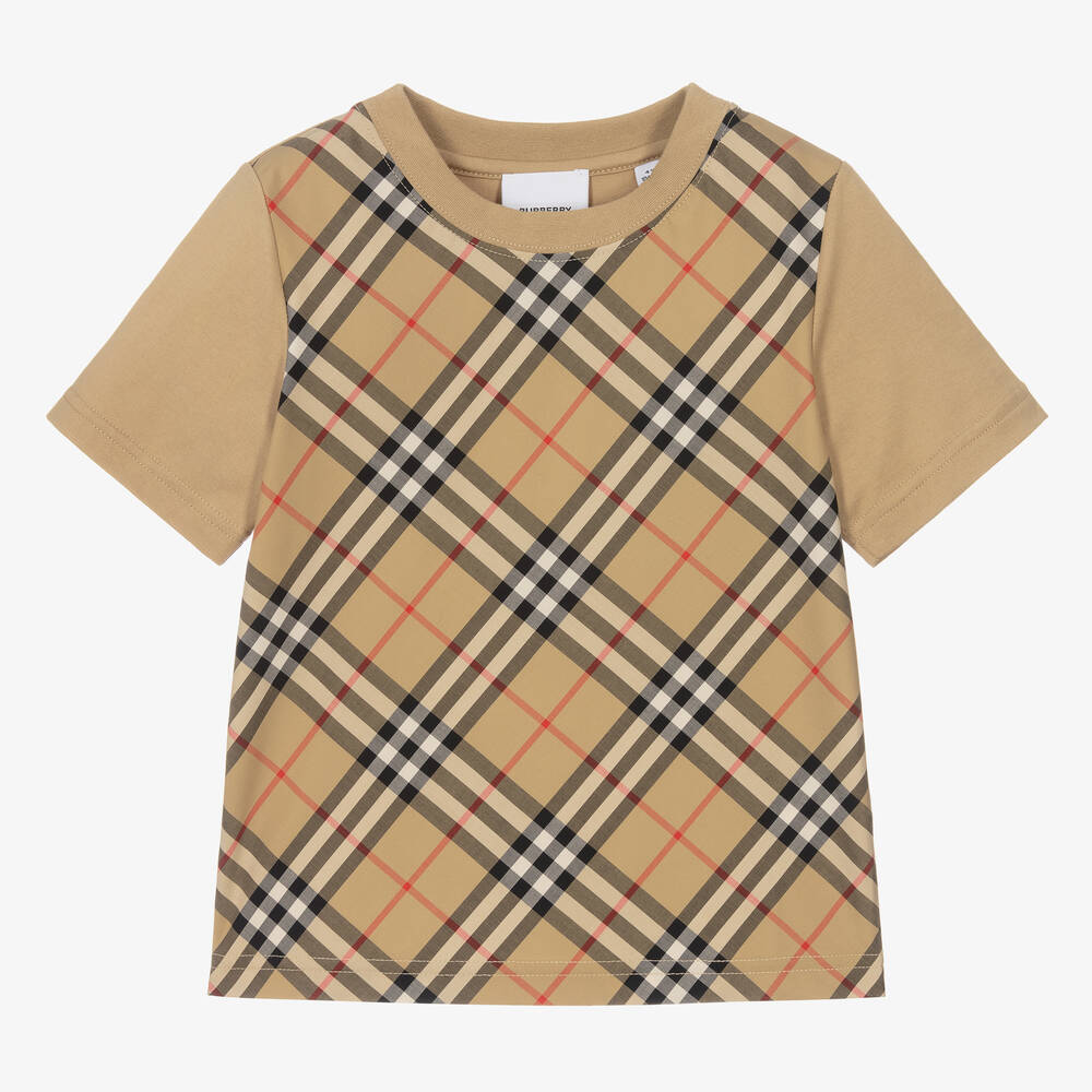 Burberry - Boys Beige Check T-Shirt | Childrensalon