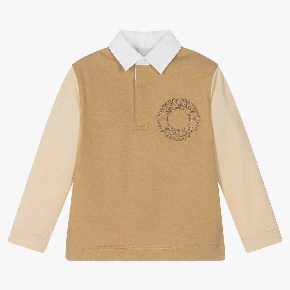 Burberry - Boys Beige Cotton Logo Top | Childrensalon