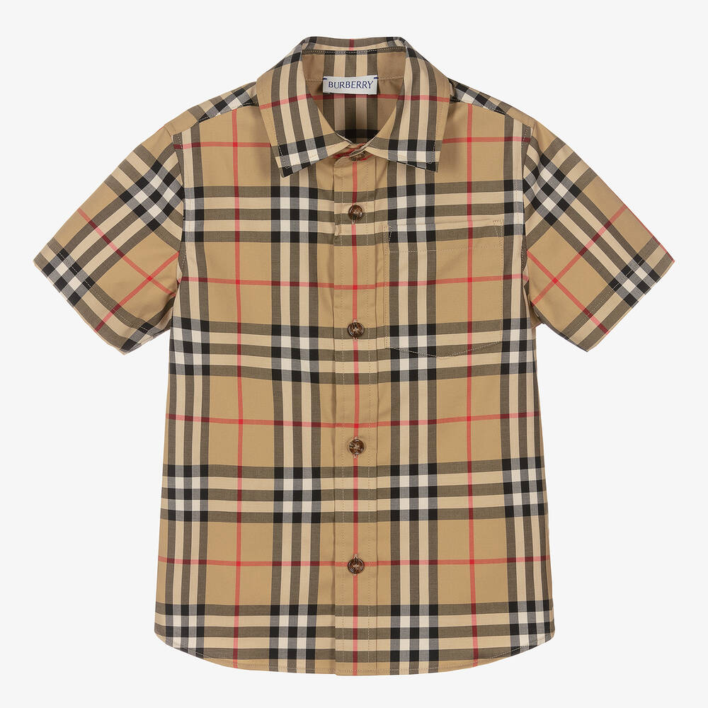 Burberry - قميص بطبعة كاروهات الفينتاج قطن تويل لون بيج | Childrensalon
