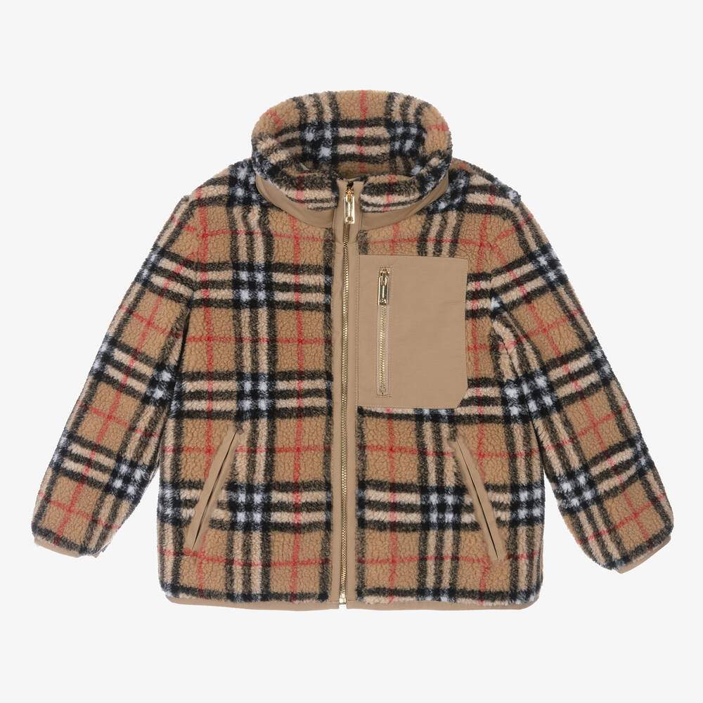 Burberry - Boys Beige Vintage Check Fleece Jacket | Childrensalon