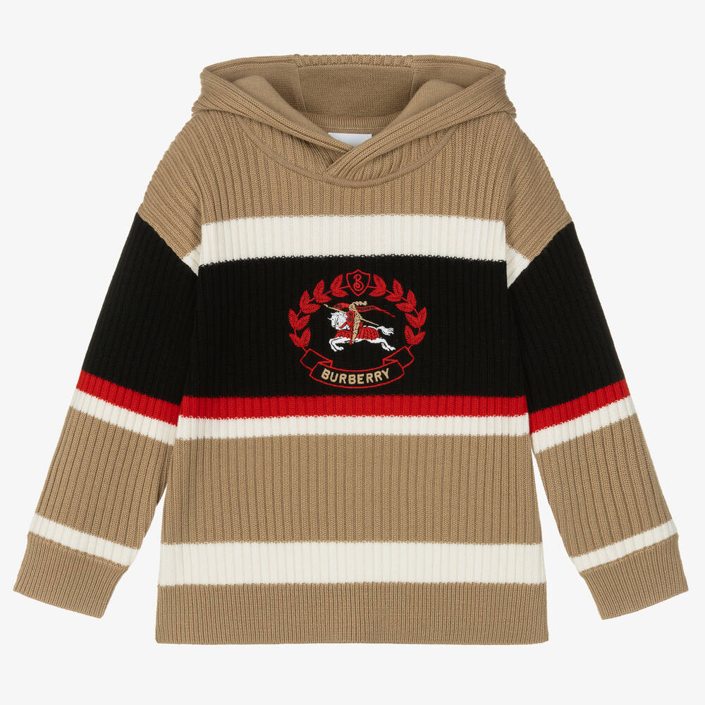 Burberry - Бежевый шерстяной свитер EKD с капюшоном для мальчиков | Childrensalon