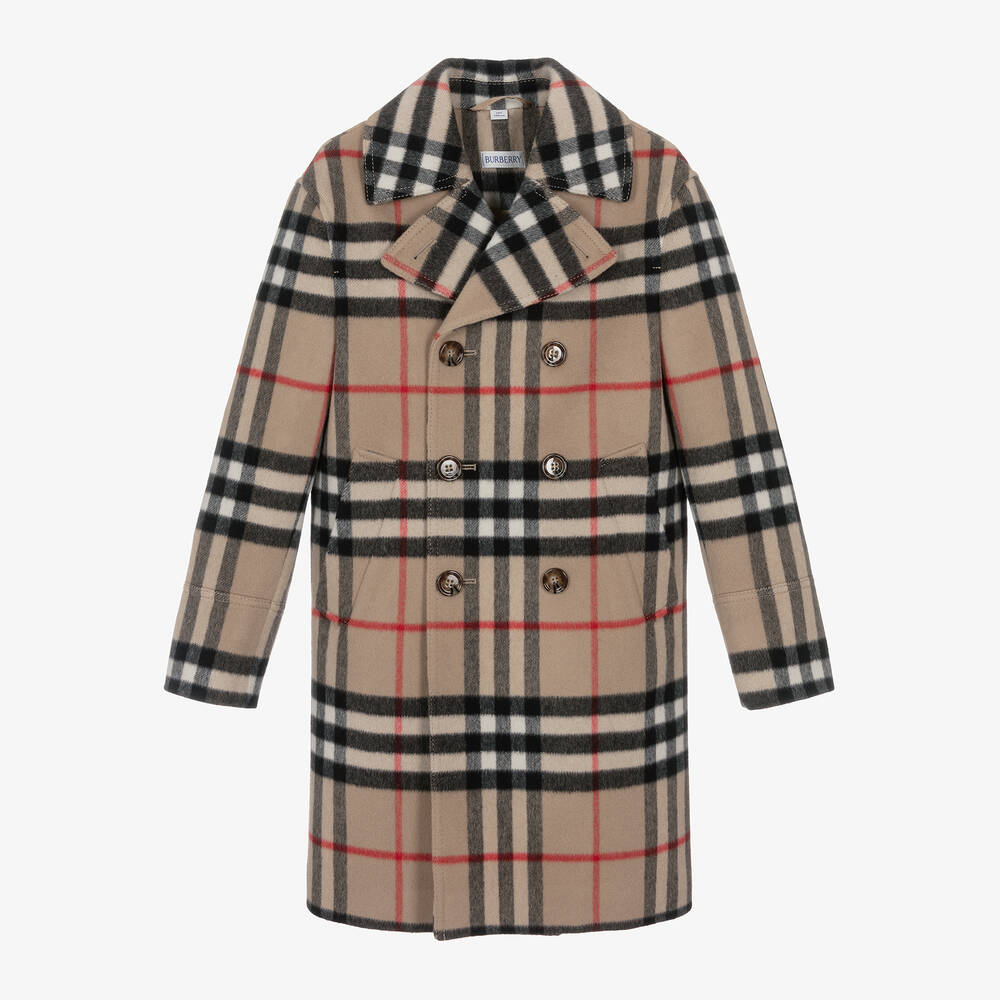 Burberry - Бежевое шерстяное пальто Vintage Check для мальчиков | Childrensalon