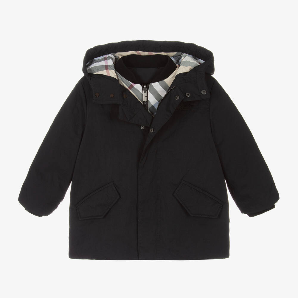 Burberry - Boys Black 3-in-1 Hooded Twill Coat | Childrensalon