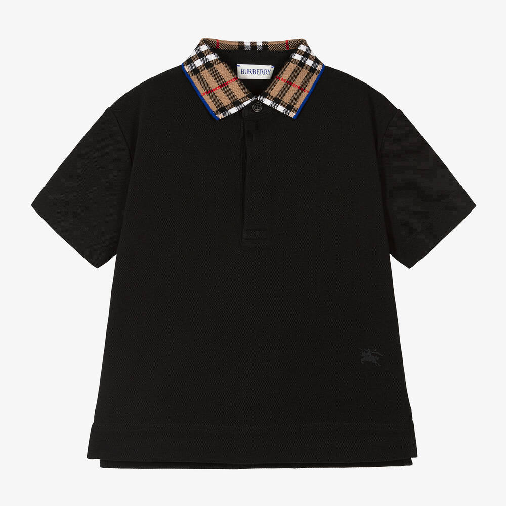 Burberry - Boys Black Check Polo Shirt | Childrensalon