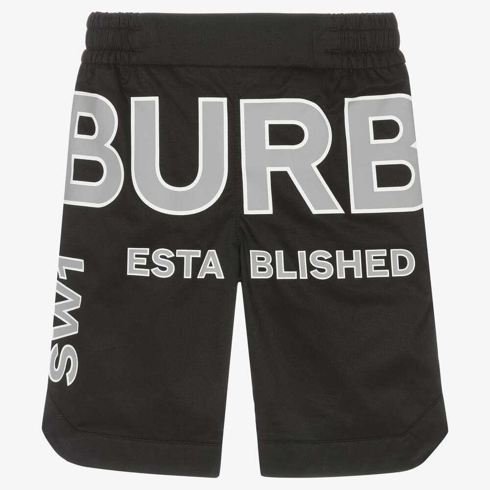 Burberry - Boys Black & Checked Logo Shorts | Childrensalon