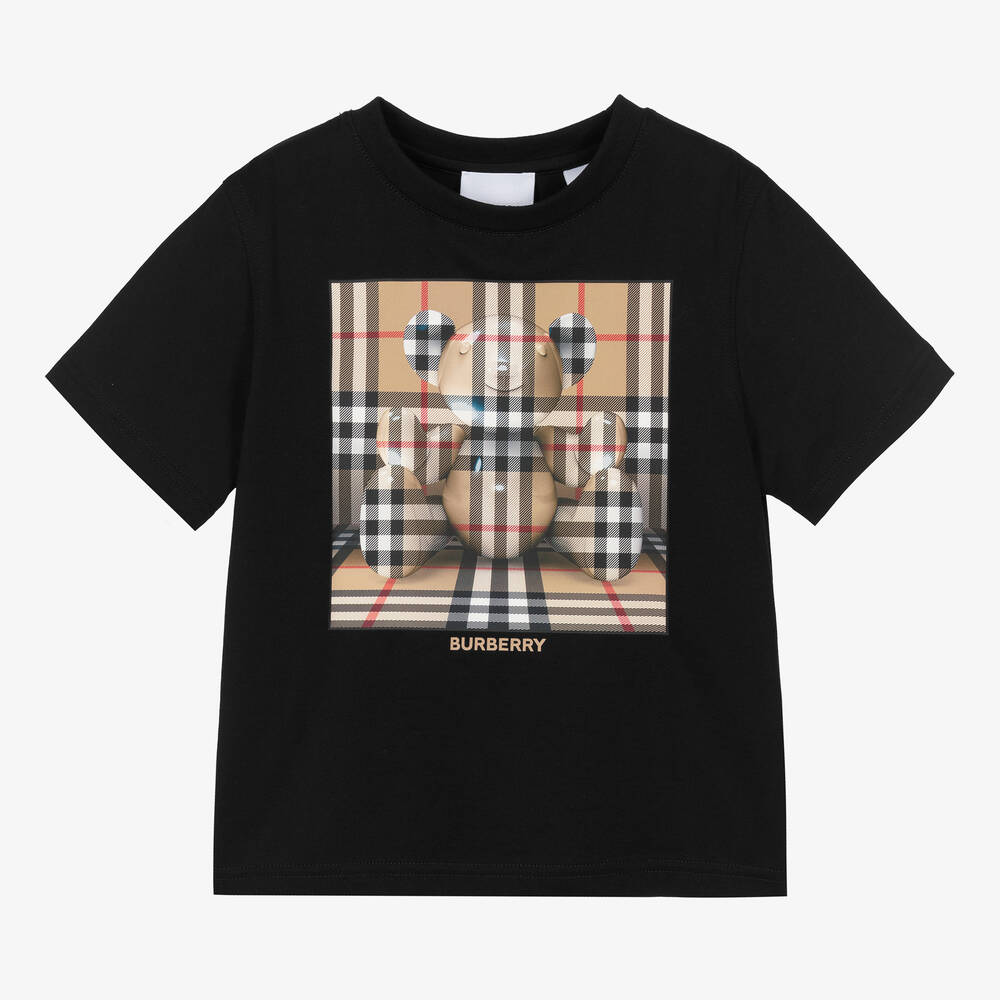 Burberry -  Boys Black Cotton Thomas Bear T-Shirt | Childrensalon