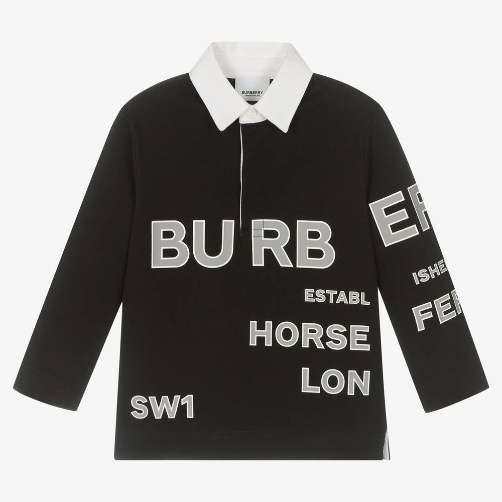 Burberry - Boys Black Logo Rugby Shirt | Childrensalon
