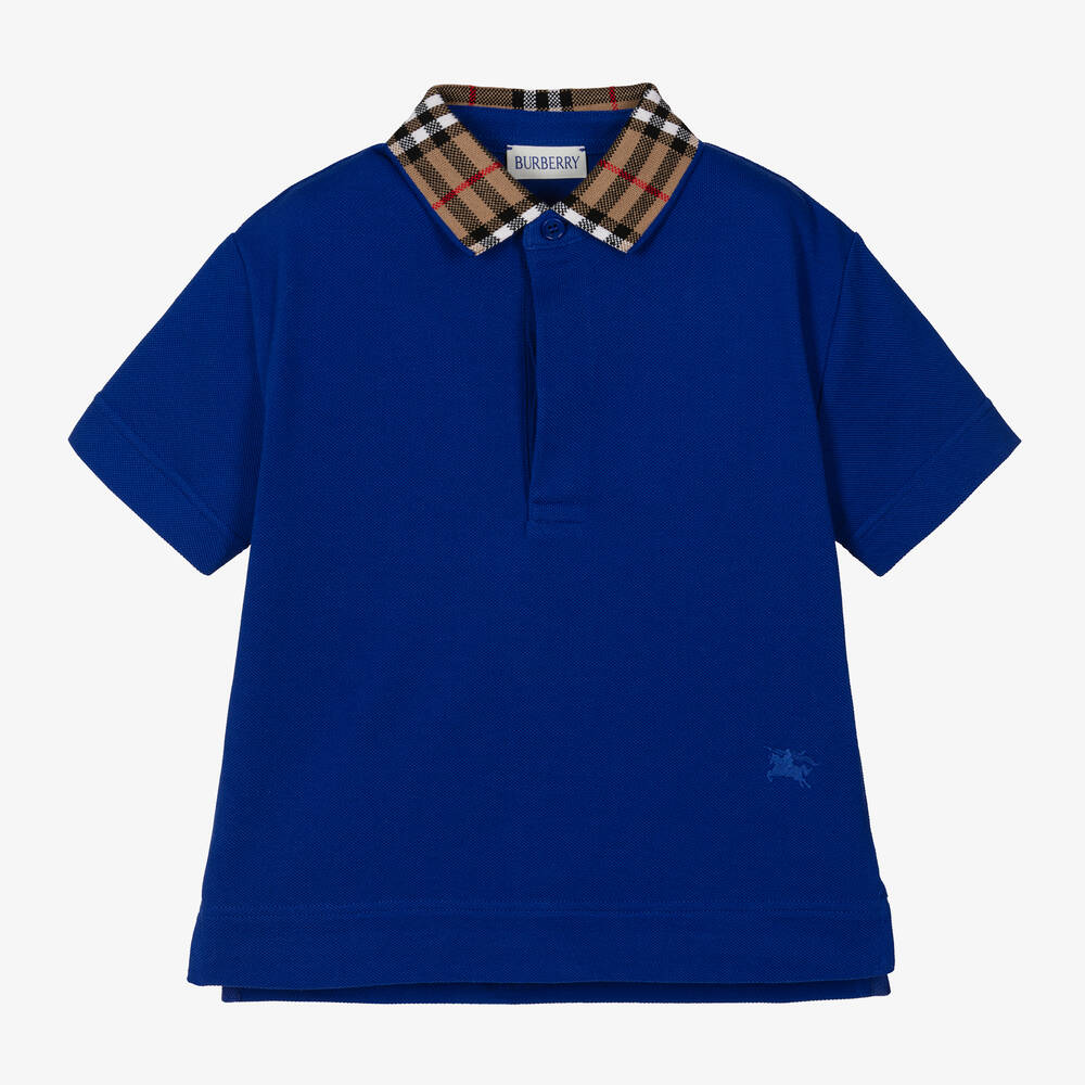 Burberry - Boys Blue Check Polo Shirt | Childrensalon