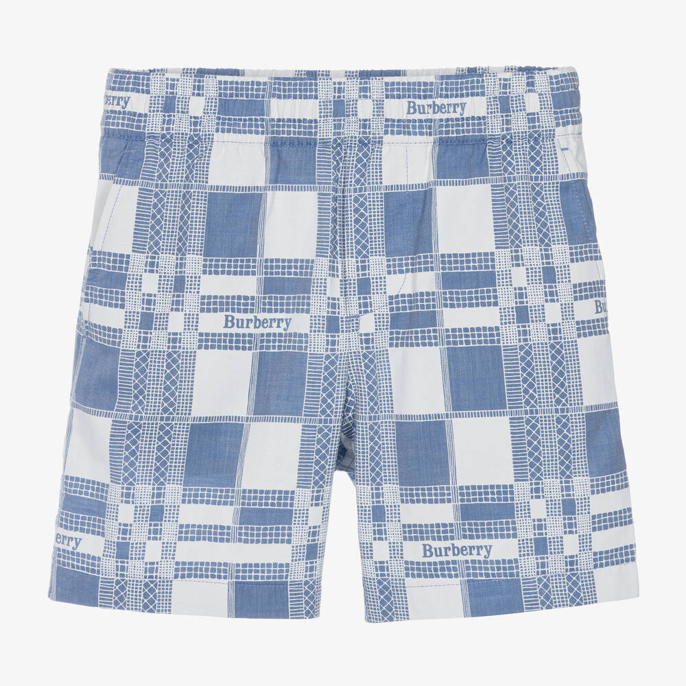 Burberry - Boys Blue Cotton Check Shorts | Childrensalon
