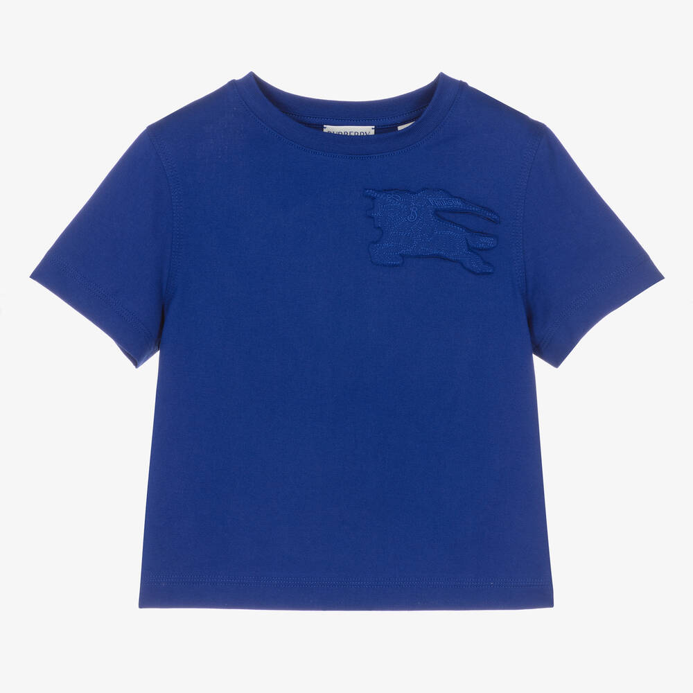 Burberry - Boys Blue Cotton EKD T-Shirt | Childrensalon