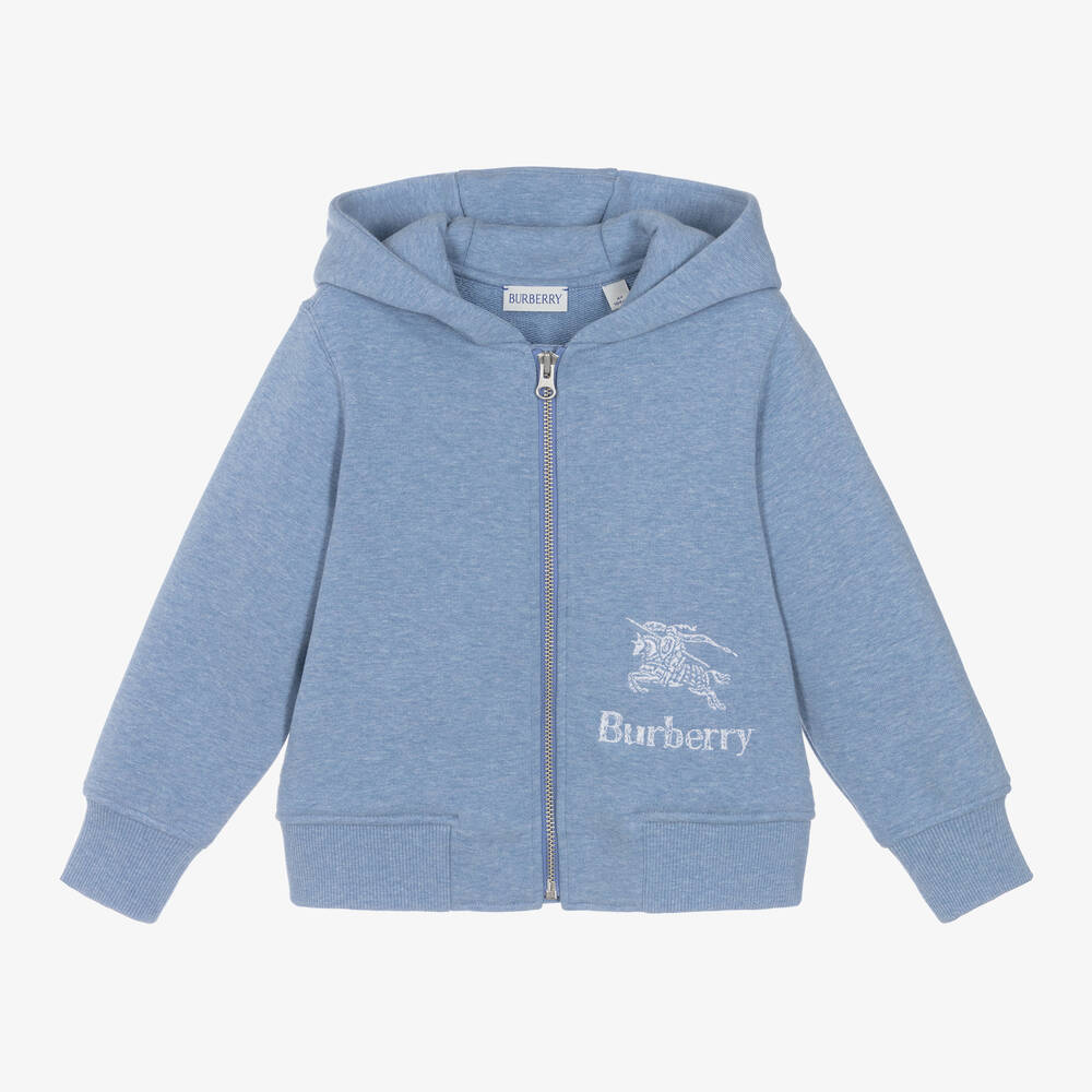 Burberry - توب هودي بسحّاب قطن لون أزرق مونس للأولاد | Childrensalon