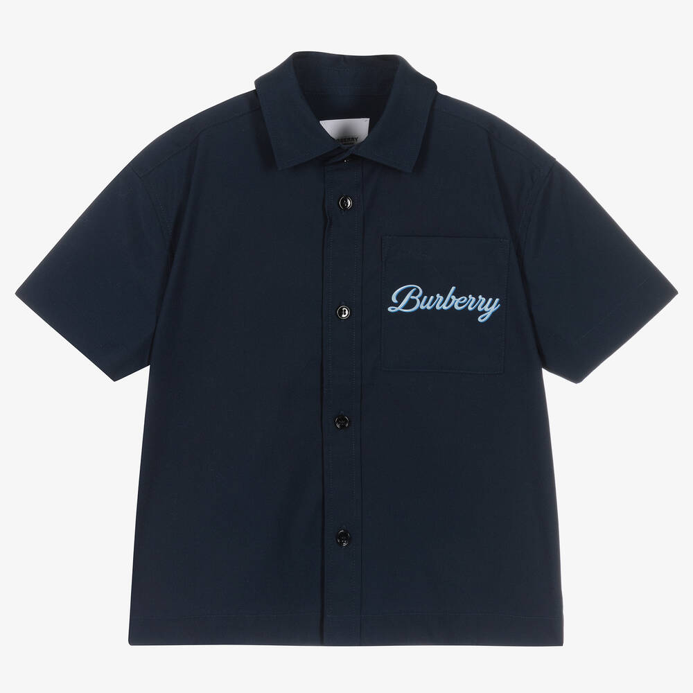 Burberry - Boys Blue Cotton Logo Shirt | Childrensalon