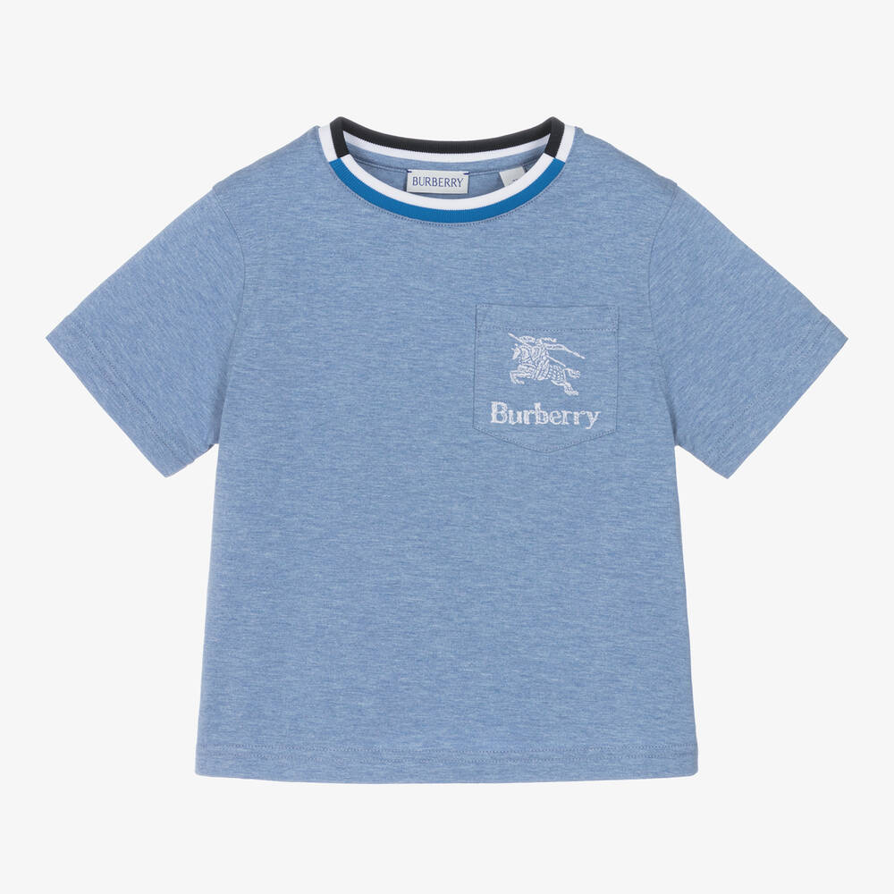 Burberry - Boys Blue Cotton T-Shirt | Childrensalon