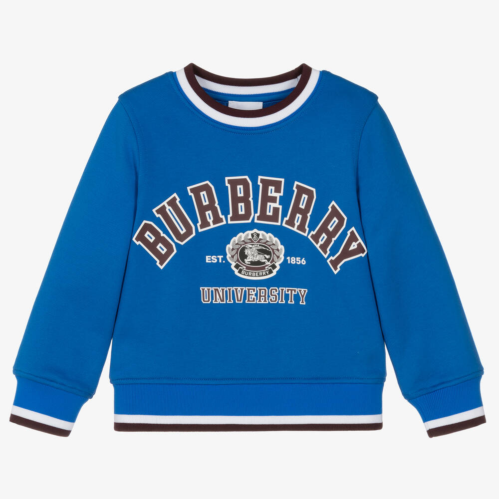 Shop Burberry Boys Blue Cotton Varsity Sweatshirt
