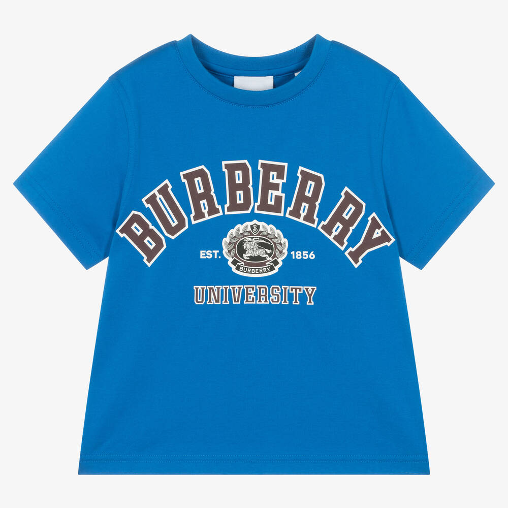 Burberry - تيشيرت قطن جيرسي عضوي لون أزرق للأولاد | Childrensalon