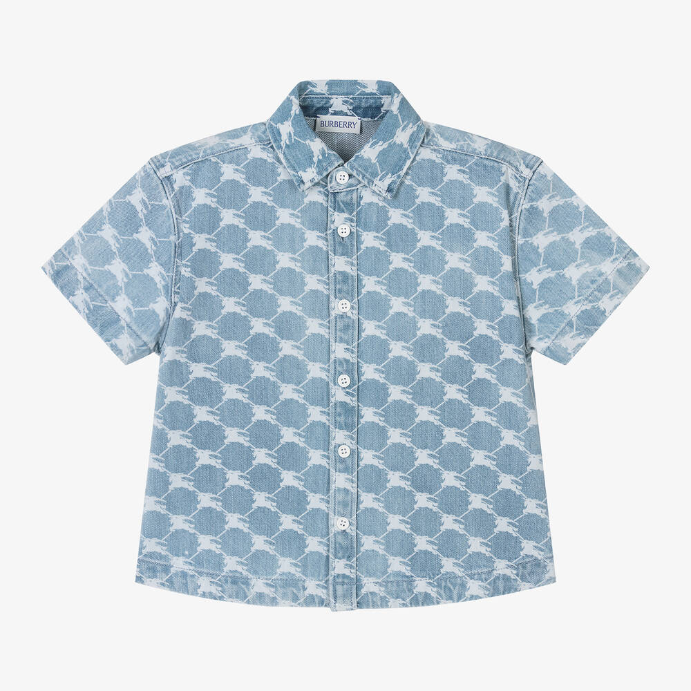 Burberry - قميص قطن دنيم لون أزرق للأولاد | Childrensalon