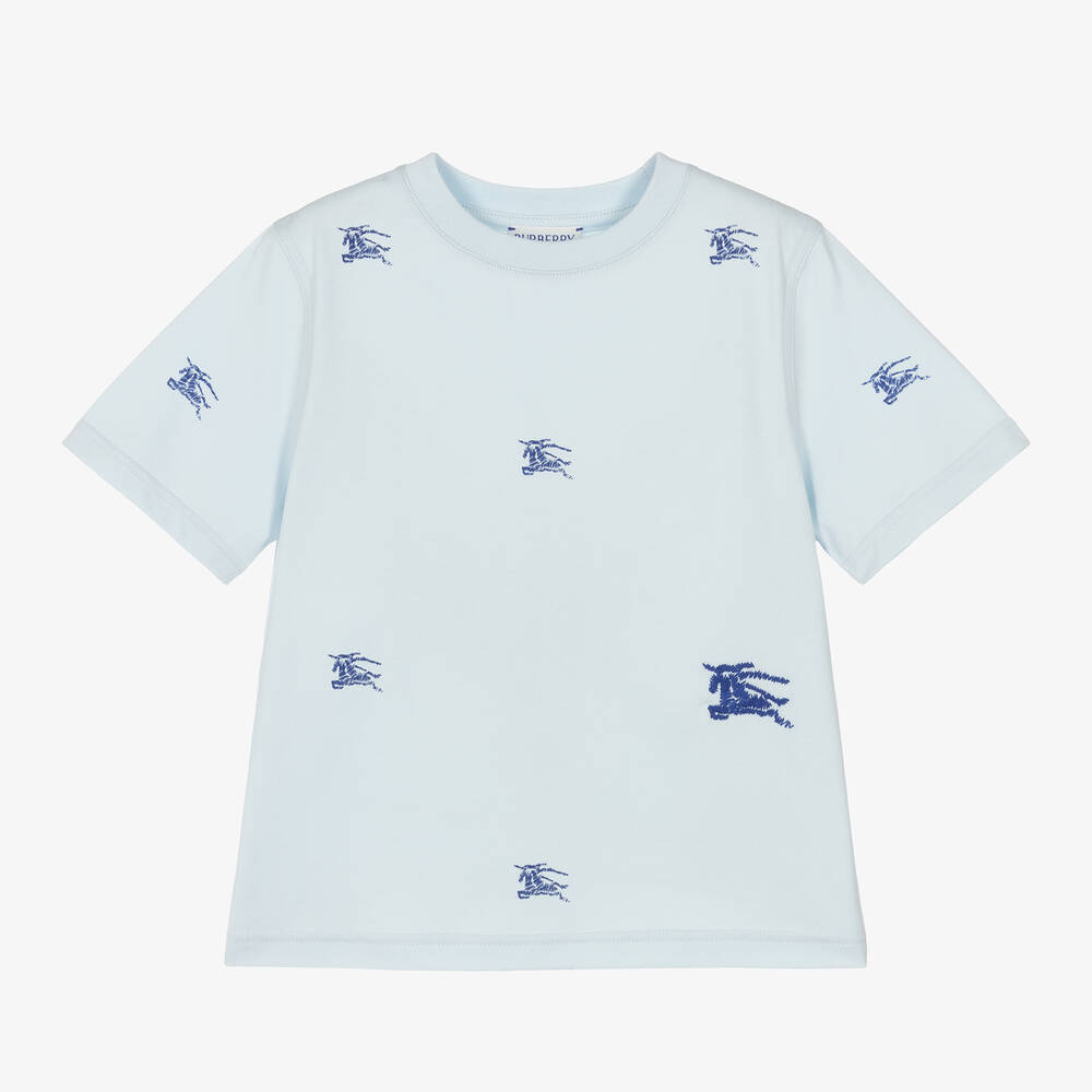 Burberry - Boys Blue EKD Organic Cotton T-Shirt | Childrensalon