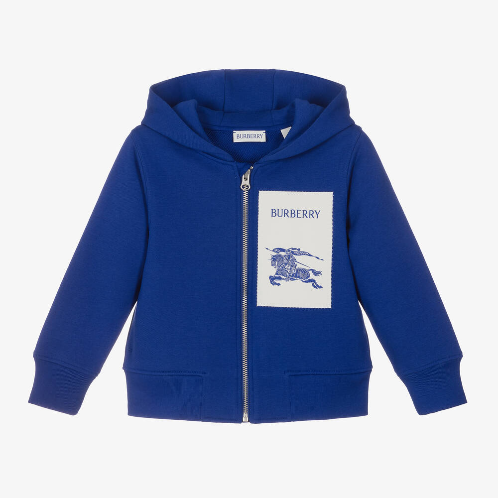 Burberry - Sweat à capuche bleu zippé EKD | Childrensalon